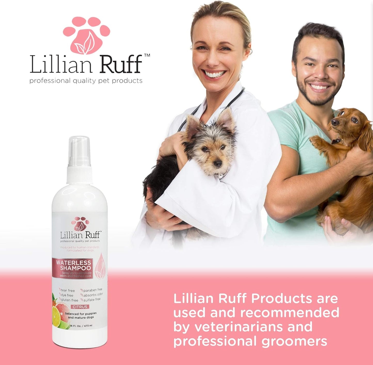 Lillian Ruff Waterless No-Rinse Dog Dry Shampoo Spray with Hydrating Essential Oils - Ph-Balanced Dry Shampoo for Dogs - Clean, Condition, Detangle & Deodorize Dry, Sensitive Skin (Citrus)