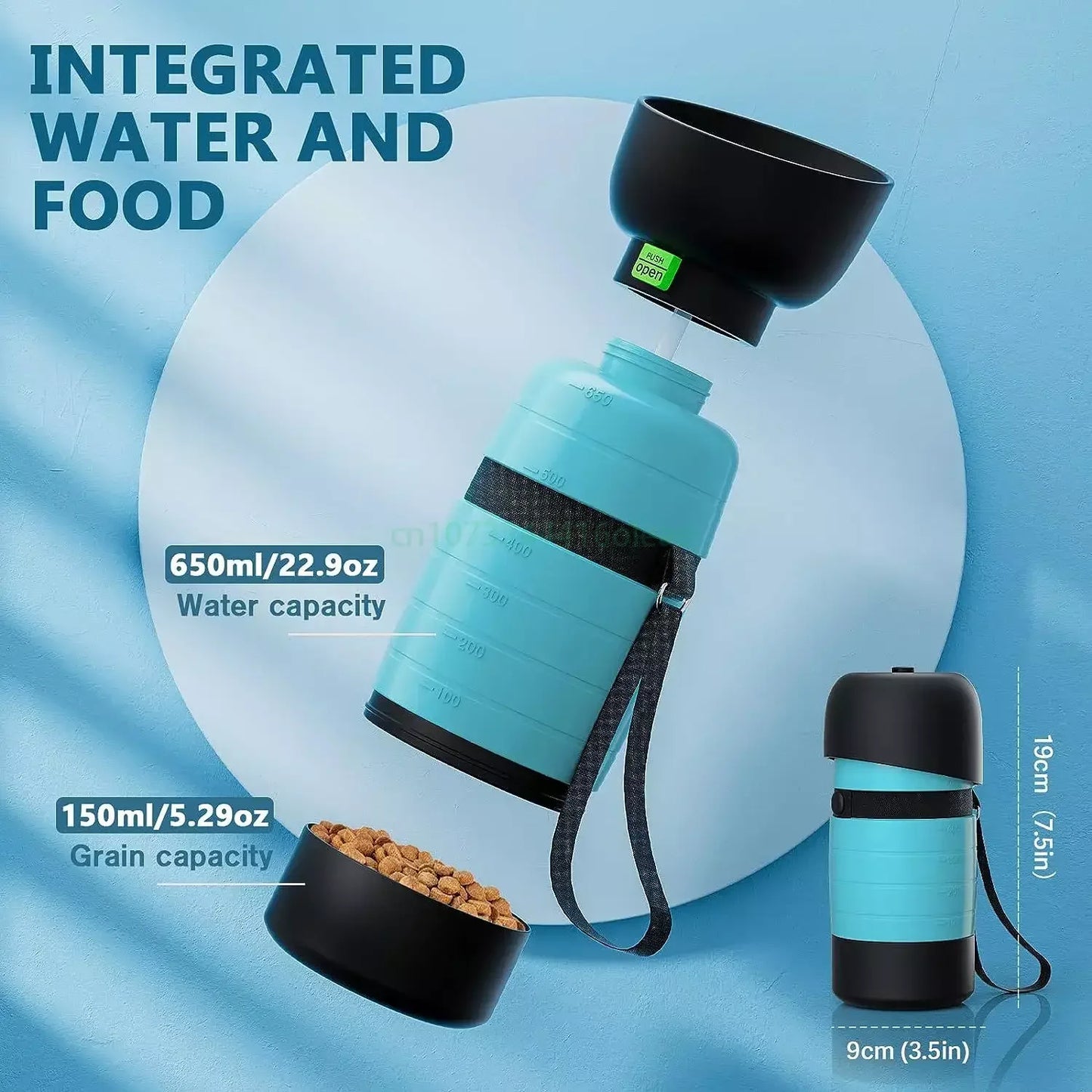PURRVANA - Portable Dog Water Bottle – 650ml Travel Water & Food Bowl for Pets On the Go