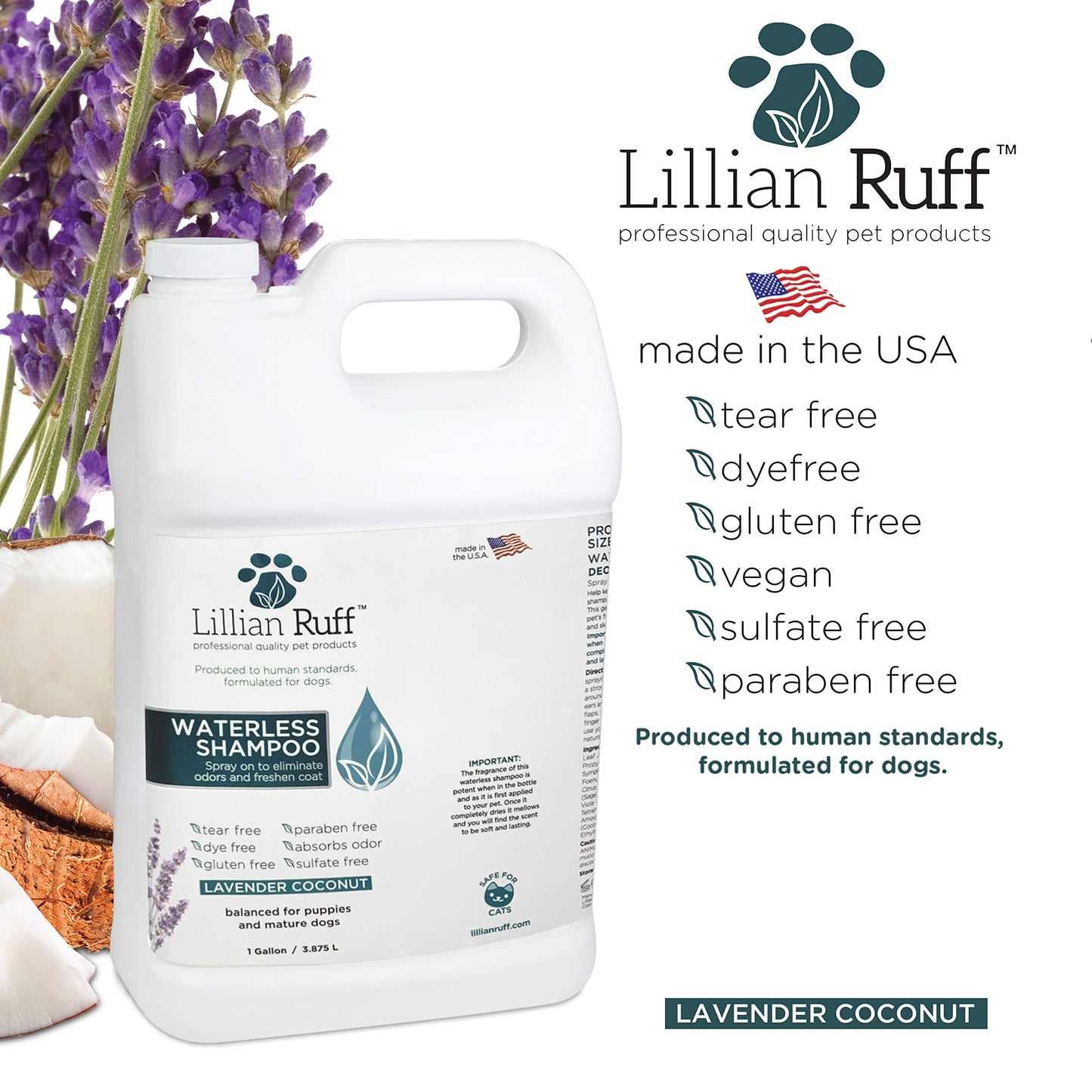 Lillian Ruff - Waterless No-Rinse Dry Shampoo Spray for Dogs (Gallon Size)