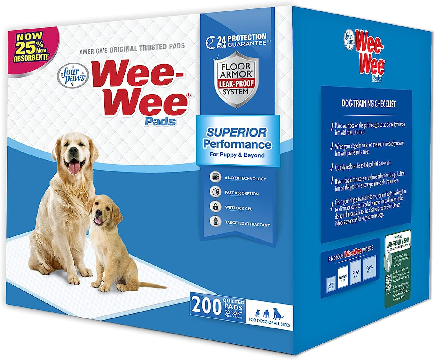 WEEWEE - Superior Performance Unscented Pee Pads for Dogs & Puppies, Quilted Leak-Proof Dog Housebreaking Potty Training Floor Protection, 22" X 23", 200 Count