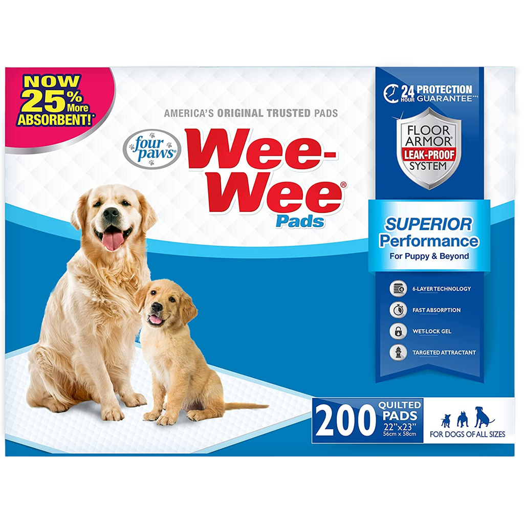 WEEWEE - Unscented Dog Pee Pads, 22" x 23", 200 Count – Leak-Proof, Quilted Pads for Potty Training & Floor Protection