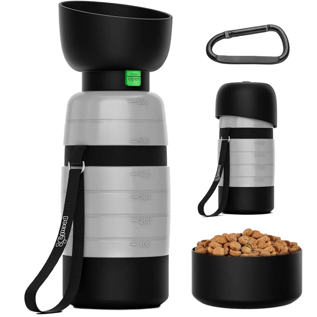 PURRVANA - Portable Dog Water Bottle – 650ml Travel Water & Food Bowl for Pets On the Go