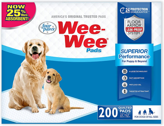 WEEWEE - Superior Performance Unscented Pee Pads for Dogs & Puppies, Quilted Leak-Proof Dog Housebreaking Potty Training Floor Protection, 22" X 23", 200 Count