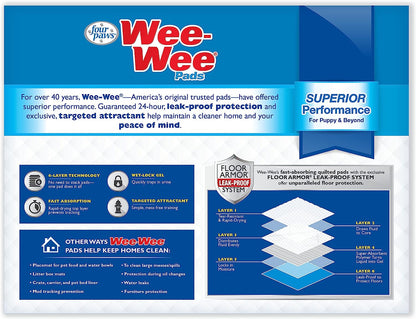 WEEWEE - Superior Performance Unscented Pee Pads for Dogs & Puppies, Quilted Leak-Proof Dog Housebreaking Potty Training Floor Protection, 22" X 23", 200 Count
