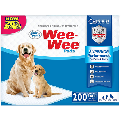 WEEWEE - Unscented Dog Pee Pads, 22" x 23", 200 Count – Leak-Proof, Quilted Pads for Potty Training & Floor Protection