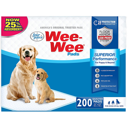 WEEWEE - Unscented Dog Pee Pads, 22" x 23", 200 Count – Leak-Proof, Quilted Pads for Potty Training & Floor Protection